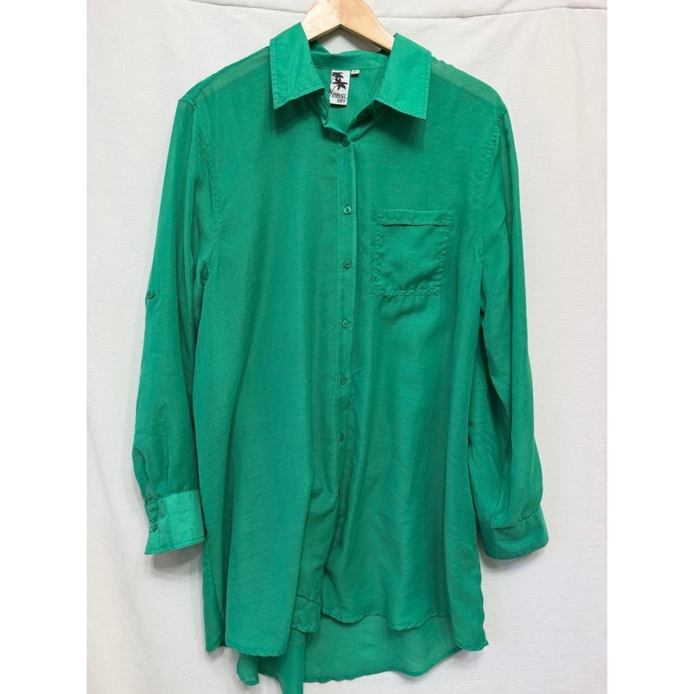 Violet Sky Roll Tab High Low Button Down Shirt Women XL Green Boho